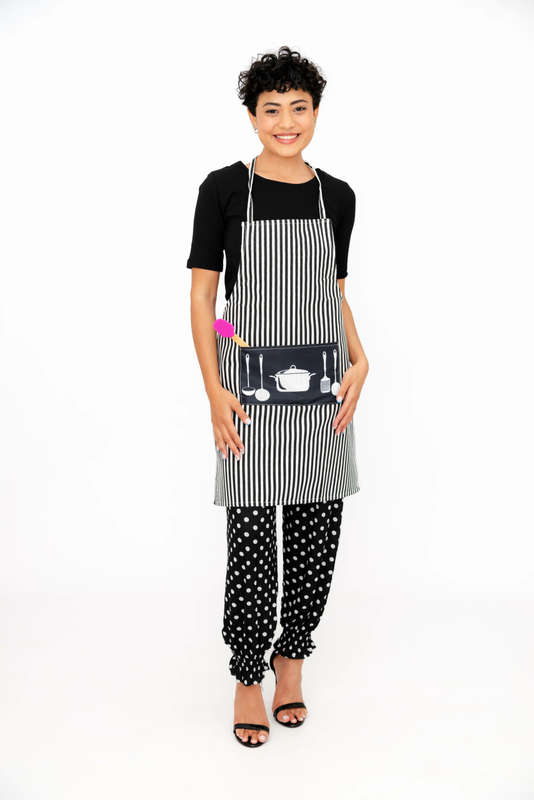 Senza Kitchen Cooking Striped Apron With Pocket Red Black
