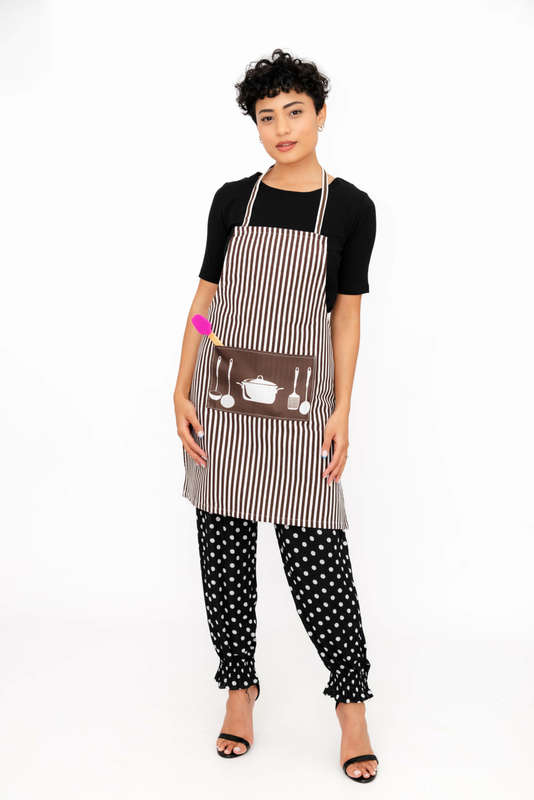 Senza Kitchen Cooking Striped Apron With Pocket