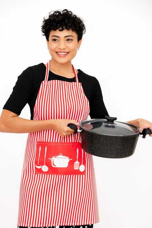 Senza Kitchen Cooking Striped Apron With Pocket Red