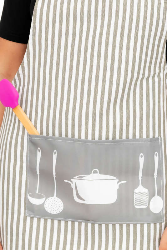 Senza Kitchen Cooking Striped Apron With Pocket Red Grey