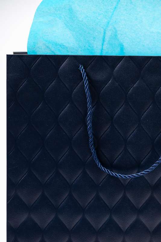 Senza Luxury Gift Bag Embossed With Handles Navy & Gold 420mm X 310mm
