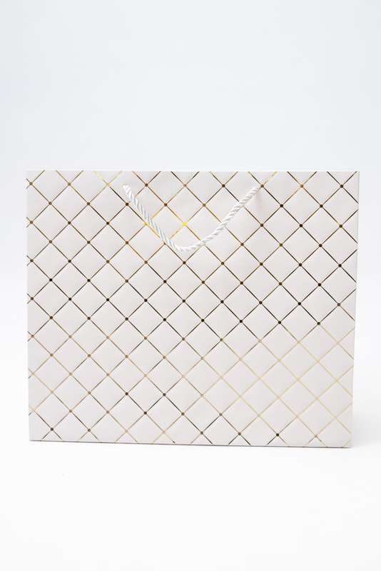 Senza Luxury Gift Bag Embossed With Handles White & Gold 420mm X 310mm