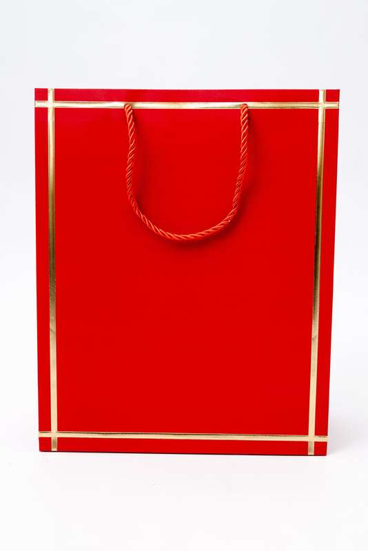 Senza Luxury Gift Bag With Handles Red & Gold 320mm X 260mm
