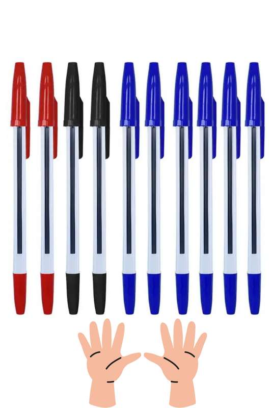 Set Of 10  Coloured Ballpoint Fine Pens Black-Red-Blue