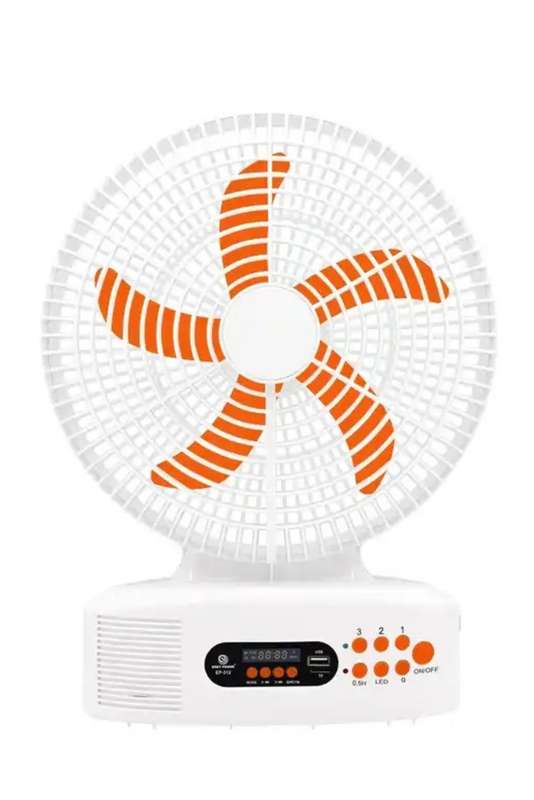 Smart 12 Inch Rechargeable Portable Table Fan with Built-in Speaker, LED Light, FM Radio, Powerbank