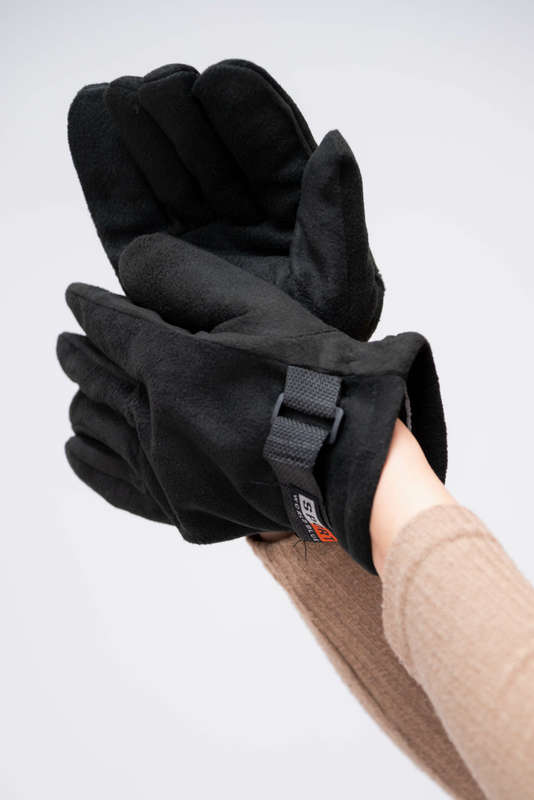 Sport World Black Unisex Winter Fleece Gloves With Strap