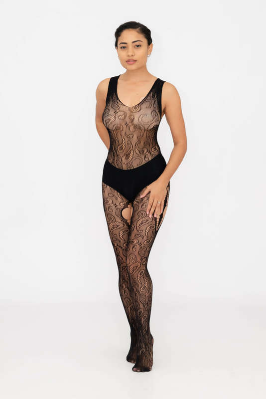 Steamy Nights Fishnet Body stocking Lingerie Dress Set With Seamless Panty
