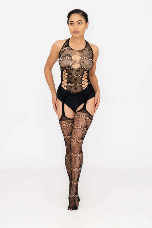 Steamy Nights Fishnet Body stocking Lingerie Dress Set With Seamless Panty