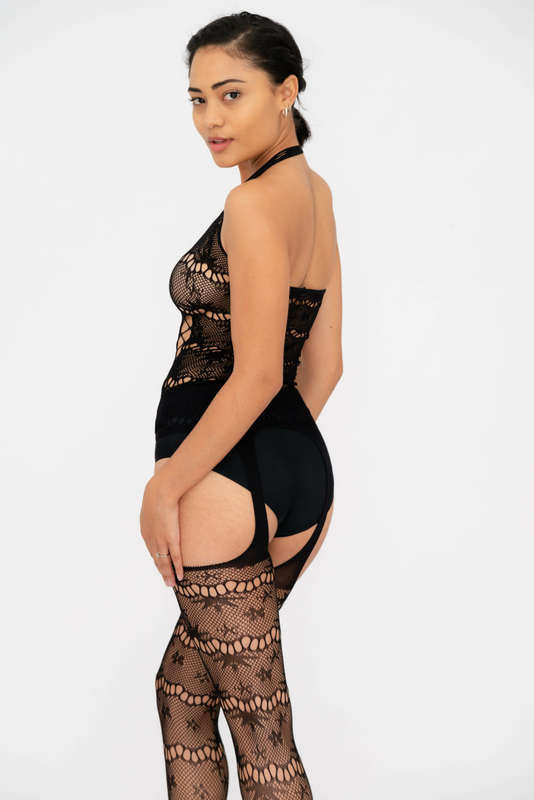 Steamy Nights Fishnet Body stocking Lingerie Dress Set With Seamless Panty