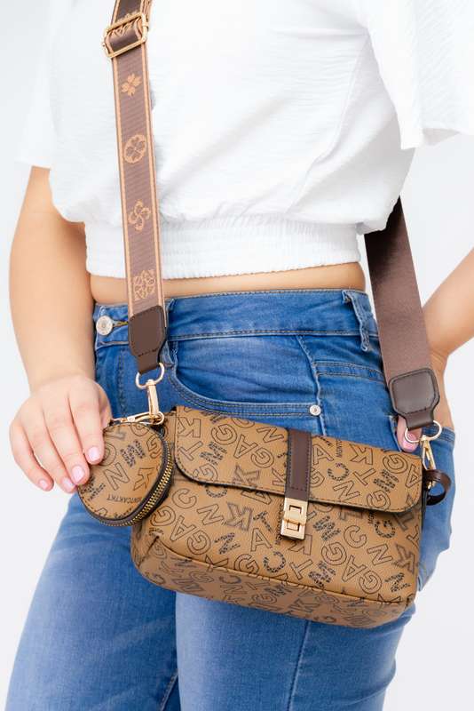 Stella Logo Crossbody Sling Bag Patterned Strap &amp; Mini Purse