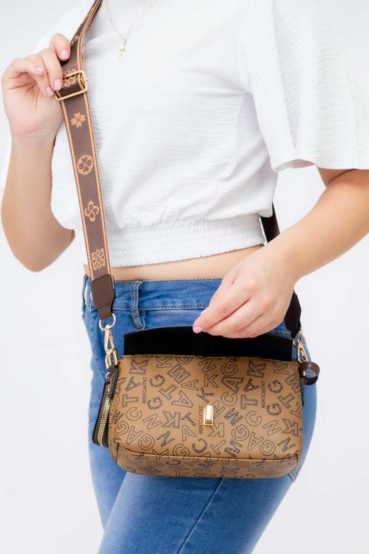 Stella Logo Crossbody Sling Bag Patterned Strap &amp; Mini Purse