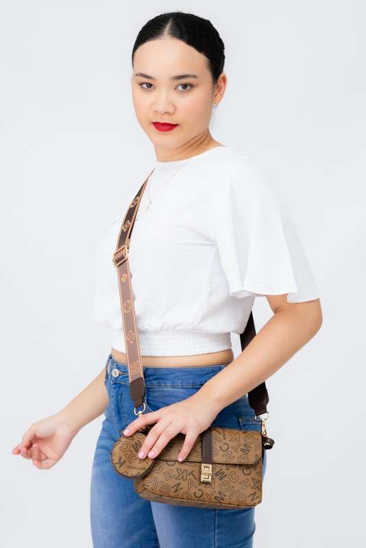 Stella Logo Crossbody Sling Bag Patterned Strap &amp; Mini Purse