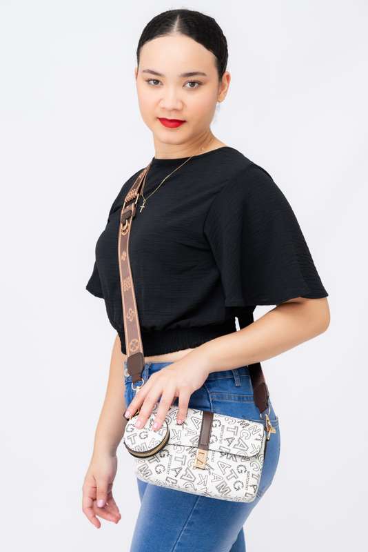 Stella Logo Crossbody Sling Bag Patterned Strap &amp; Mini Purse