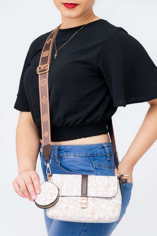 Stella Logo Crossbody Sling Bag Patterned Strap &amp; Mini Purse
