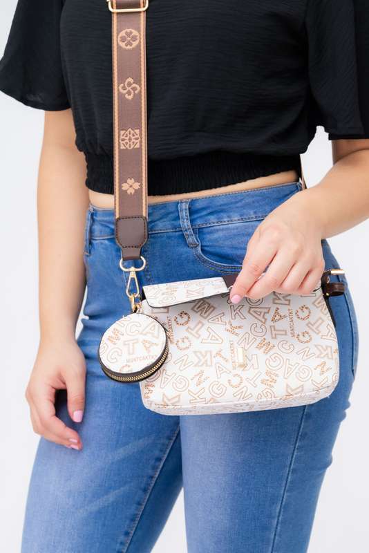 Stella Logo Crossbody Sling Bag Patterned Strap &amp; Mini Purse