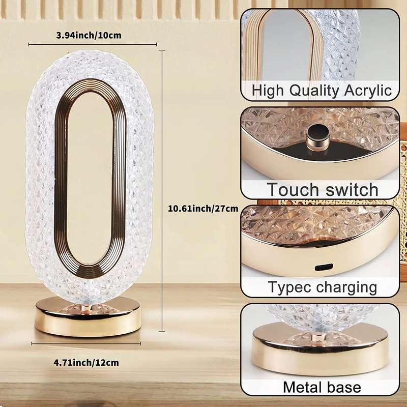 Touch Control Crystal Rechargeable Table Desk Lamp