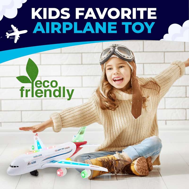 Kids Airplane Toy 360 Rotating with Light and Sound A380 Double Layer Airbus