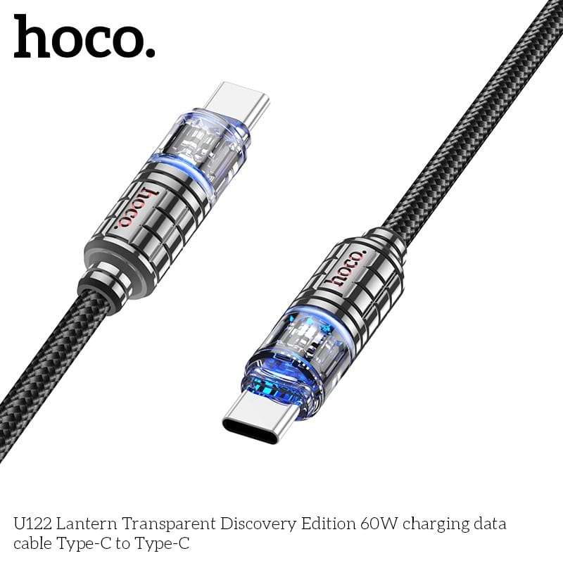 Hoco U122 Lantern Transparent Discovery Edition 60W Type-C to Type-C Charging Data Cable