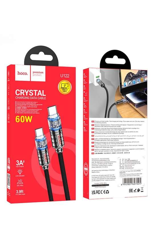 Hoco U122 Lantern Transparent Discovery Edition 60W Type-C to Type-C Charging Data Cable