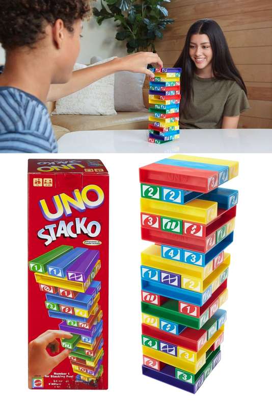 UNO Stacko Building Blocks Game With A Twist 45 Piece Set
