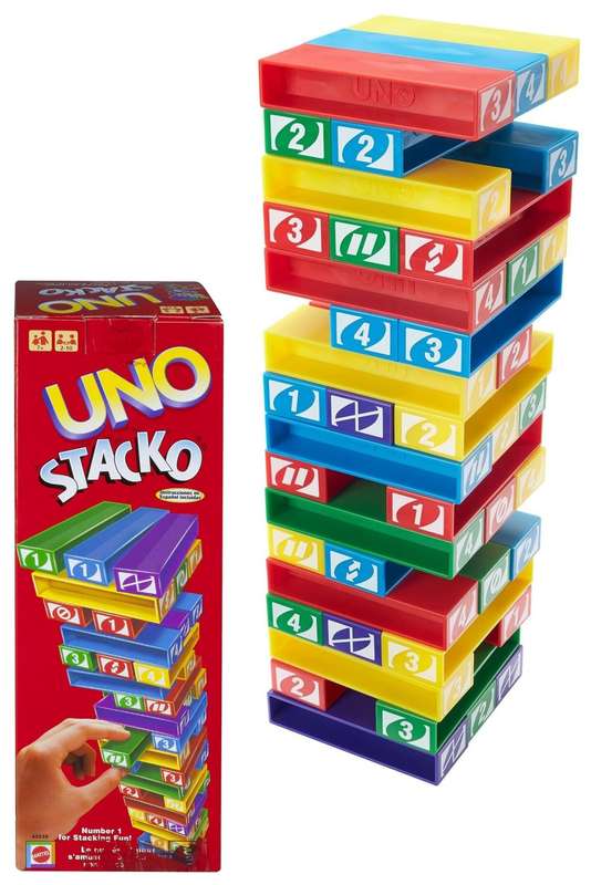 UNO Stacko Building Blocks Game With A Twist 45 Piece Set