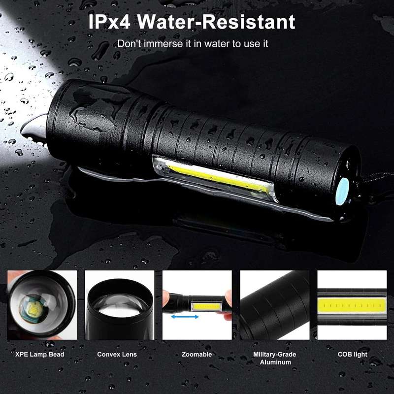 USB Rechargeable Pocket LED Camping Flashlight With Side Light