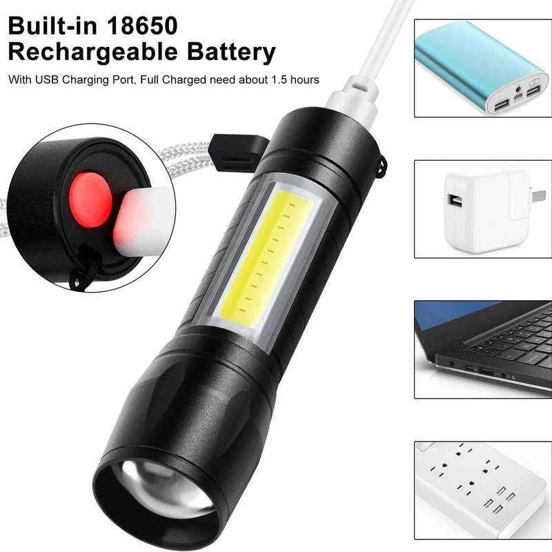 USB Rechargeable Pocket LED Camping Flashlight With Side Light