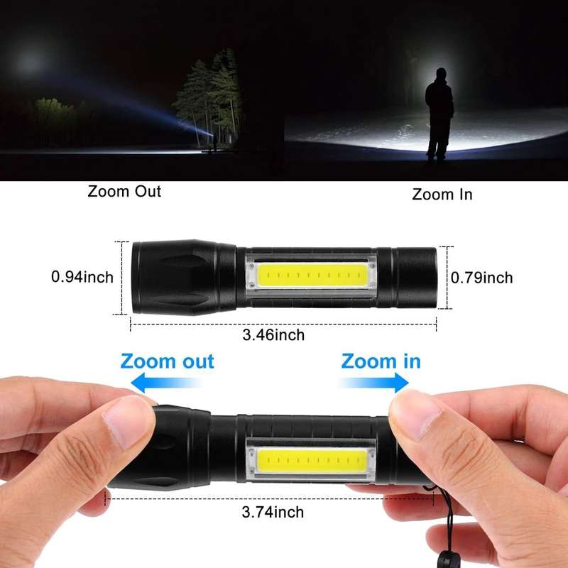 USB Rechargeable Pocket LED Camping Flashlight With Side Light