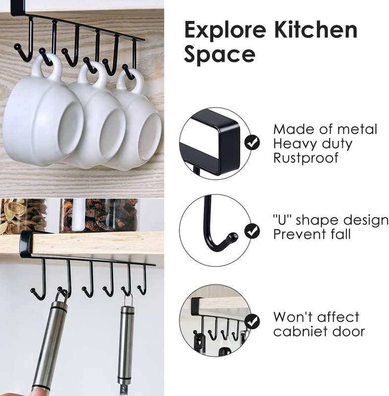Under Cabinet Universal Mug Hook Black