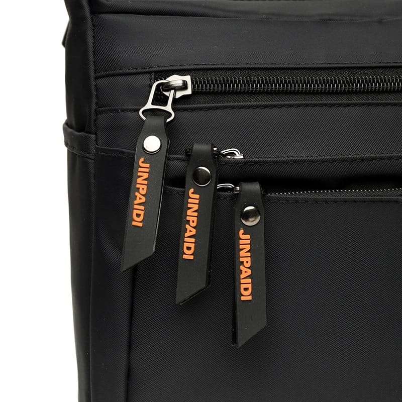 Black Unisex Multi Zipper Sling Shoulder Nylon Bag Crossbody Travel Bag