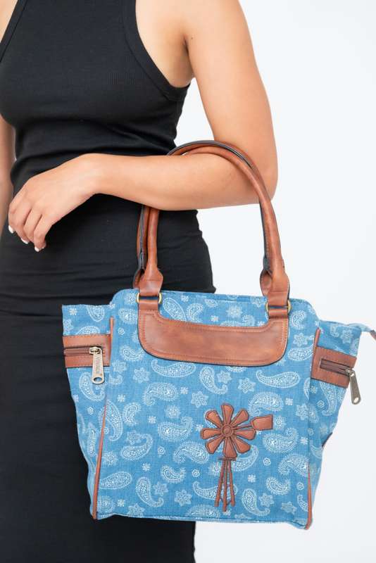 Vivace Printed Canvas Leather Tote Handbag