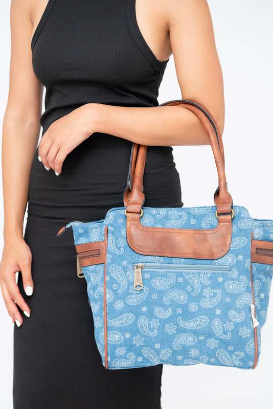Vivace Printed Canvas Leather Tote Handbag