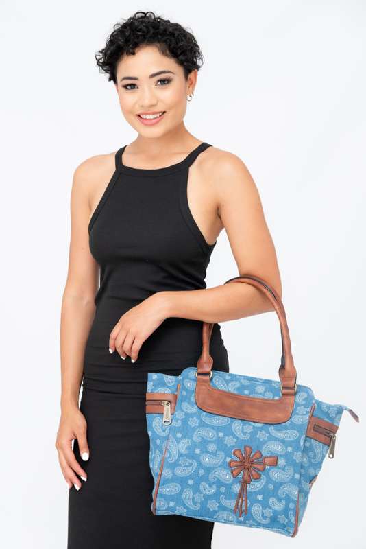 Vivace Printed Canvas Leather Tote Handbag