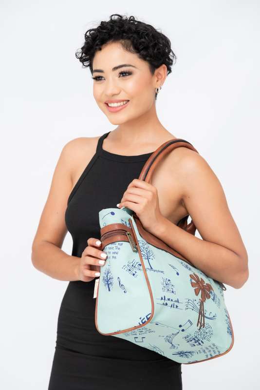 Vivace Printed Canvas Leather Tote Handbag