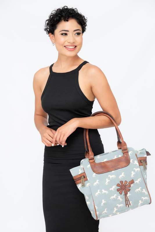 Vivace Printed Canvas Leather Tote Handbag