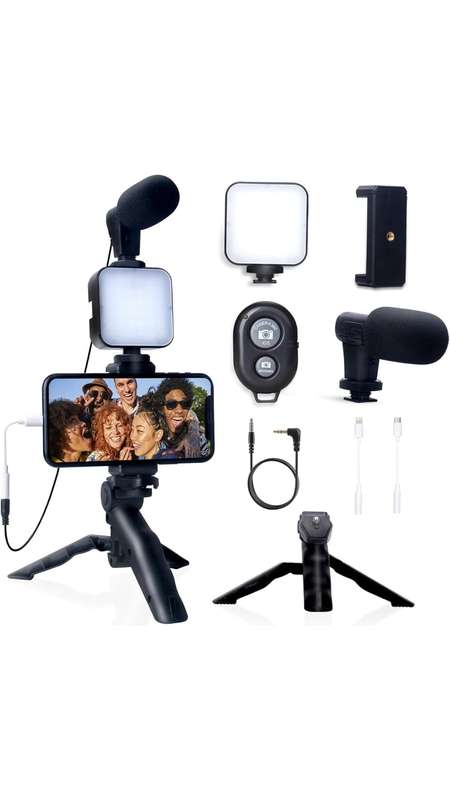 Vlogging Camera Kit With LED Light, Mic & Phone Adaptors