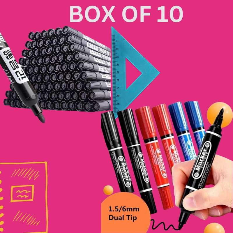 Box of 10 Whiteboard Markers Double Sided Black