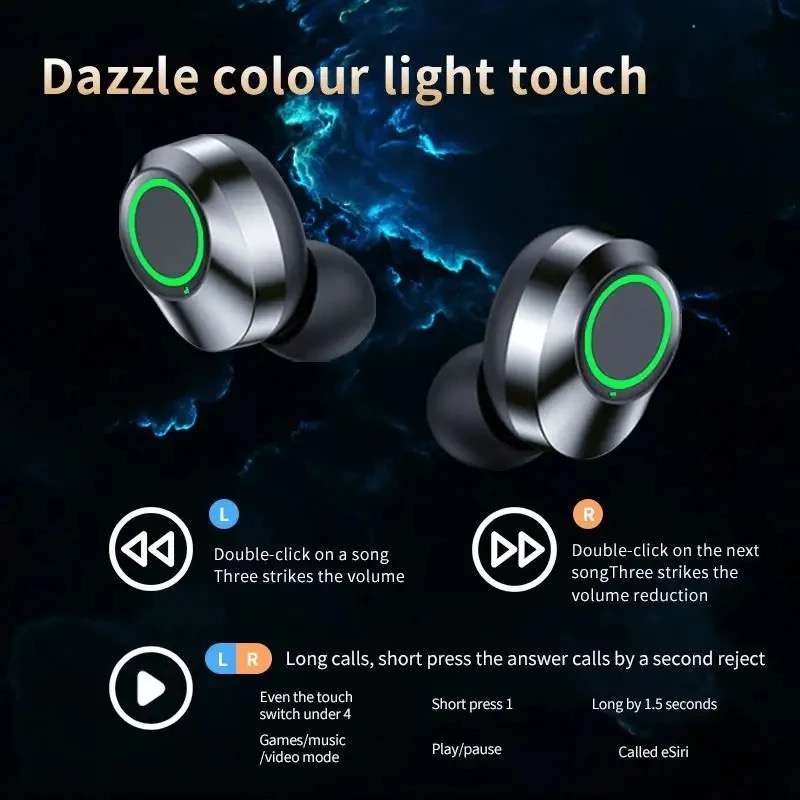 Wireless Earbuds Bluetooth 5.3 Headphones Digital LED Intelligence Display Touch-Control Hi-Fi Ea...