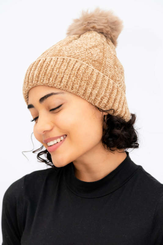 Women's Pom Pom Beanie Fleece Lined Winter Hat