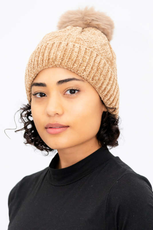 Women's Pom Pom Beanie Fleece Lined Winter Hat