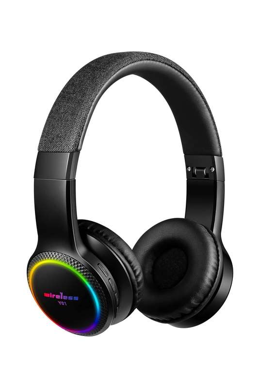 Bluetooth Headphones With Mic, Colorful LED Lights Foldable Headphones Fit for Kids or Adults