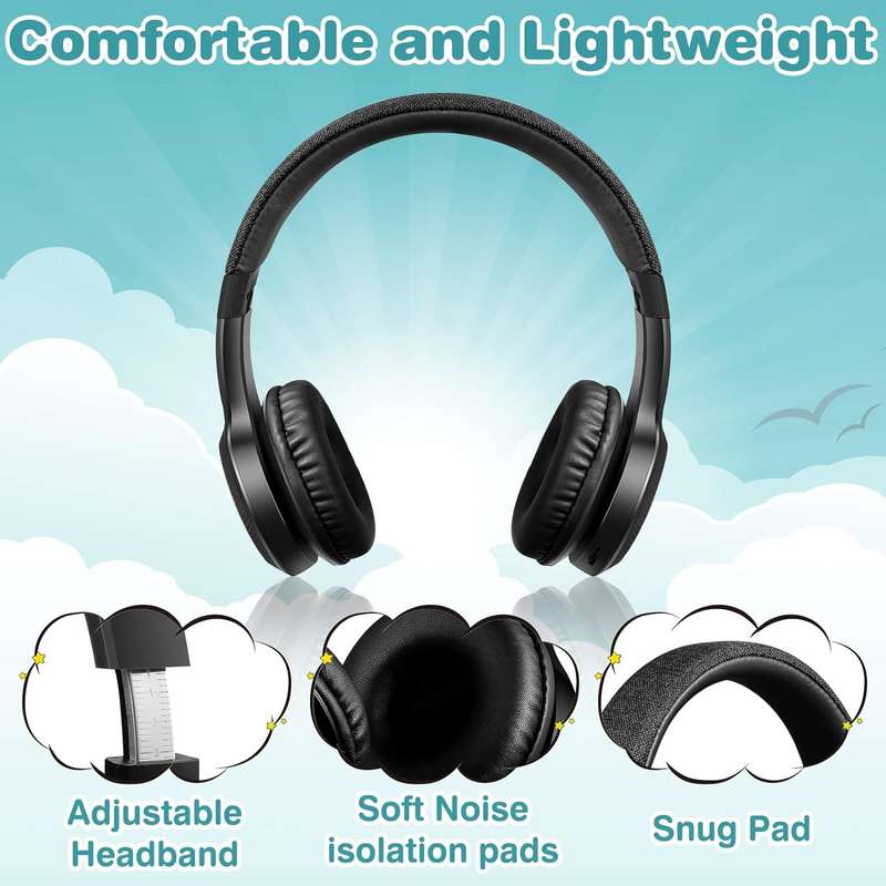 Bluetooth Headphones With Mic, Colorful LED Lights Foldable Headphones Fit for Kids or Adults