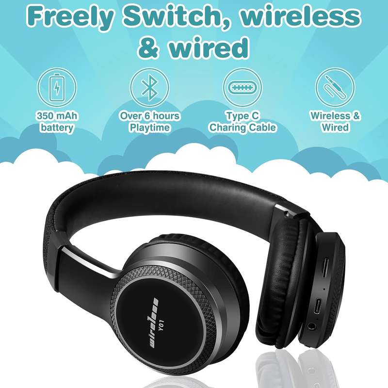 Bluetooth Headphones With Mic, Colorful LED Lights Foldable Headphones Fit for Kids or Adults
