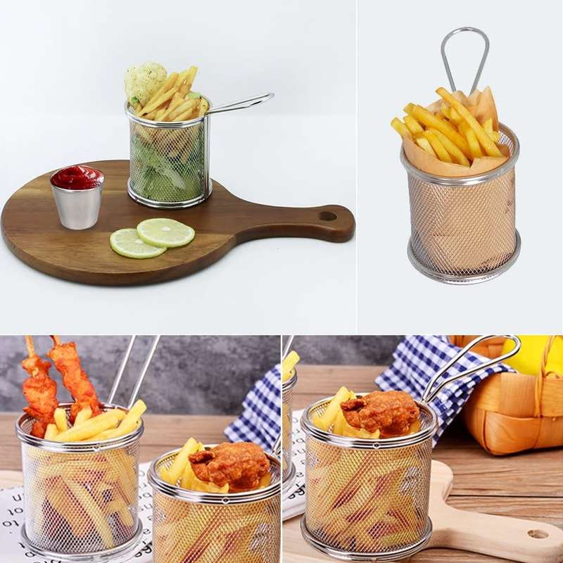 Mini Round Stainless Steel Mesh Fryer Basket Holder for French Fries Set With Sauce Holder