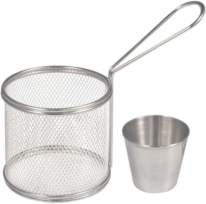 Mini Round Stainless Steel Mesh Fryer Basket Holder for French Fries Set With Sauce Holder