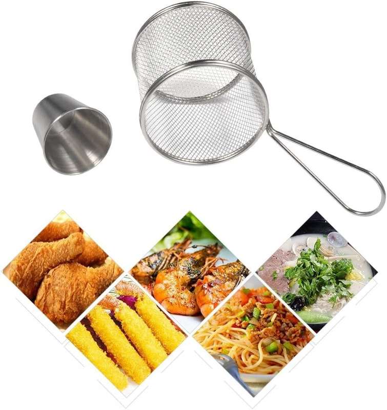 Mini Round Stainless Steel Mesh Fryer Basket Holder for French Fries Set With Sauce Holder