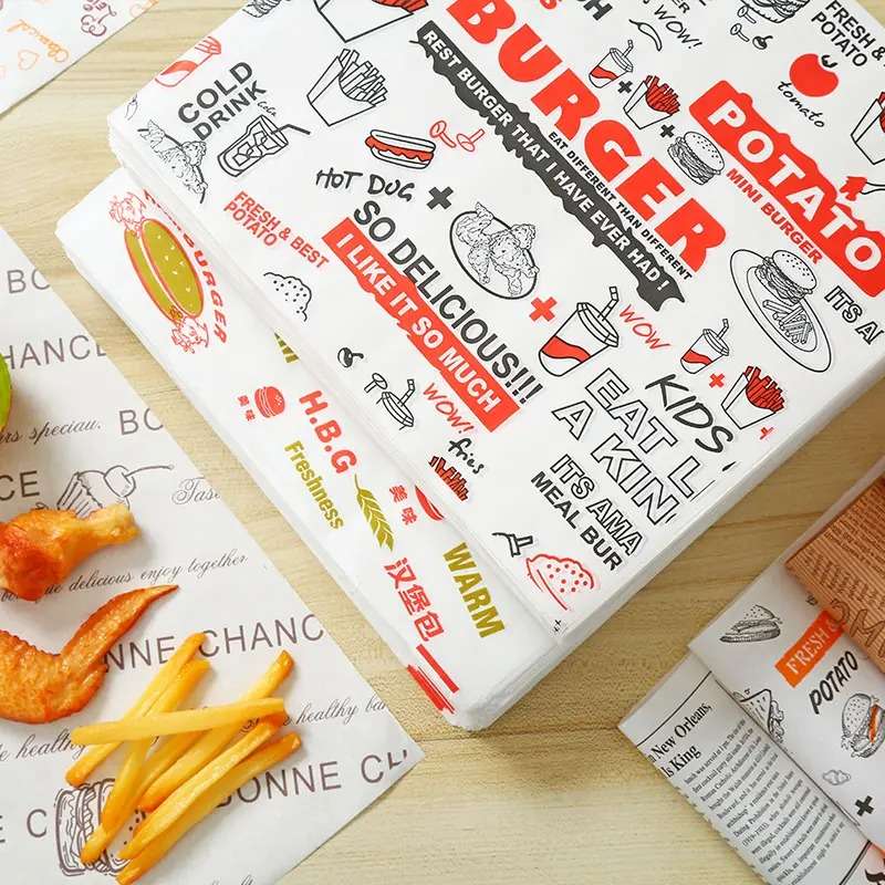 100 Sheet Senza Printed Grease Proof Universal Burger Wax Parchment Paper