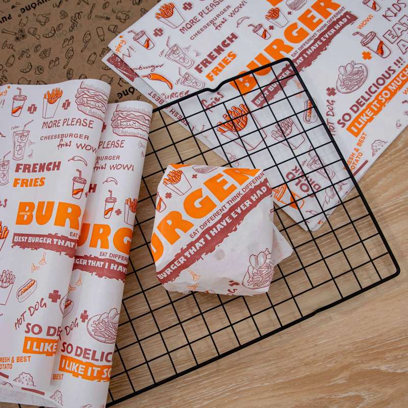 100 Sheet Senza Printed Grease Proof Universal Burger Wax Parchment Paper