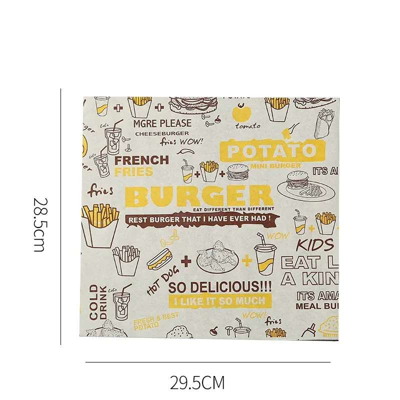 100 Sheet Senza Printed Grease Proof Universal Burger Wax Parchment Paper