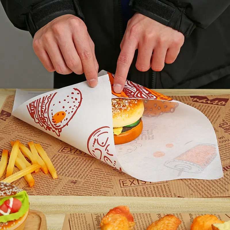 100 Sheet Senza Printed Grease Proof Universal Burger Wax Parchment Paper